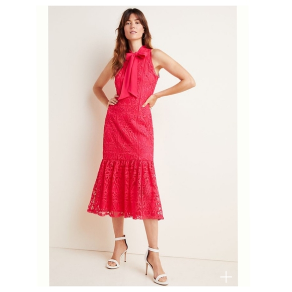 Monique Lhuillier Lace Midi Dress Size 16 - Picture 1 of 7